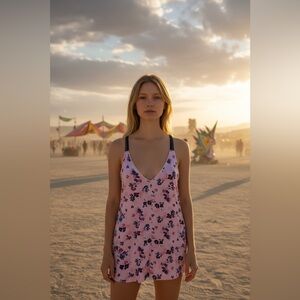 Lucky Brand Pink Floral Dress with Navy Accent